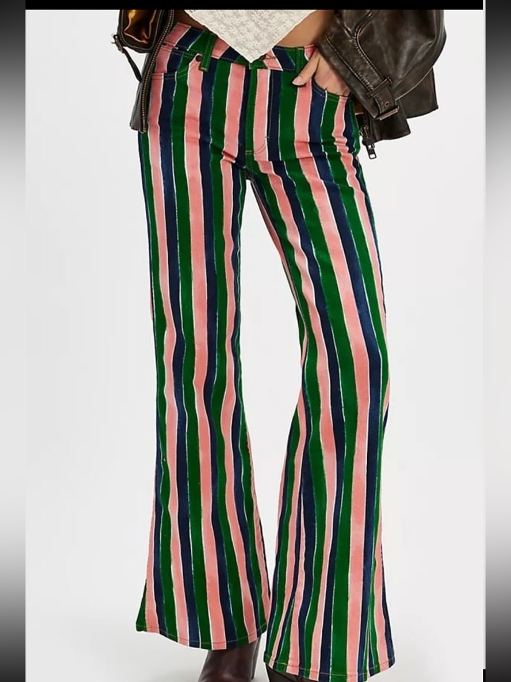 Free People Wanderer Wrangler stripe bell bottom jeans 31/32 NWT